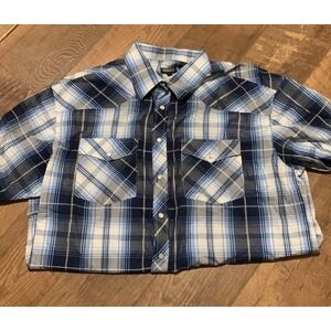 Gioberti Italy Mens 2XL Plaid Western Shirt Blue Gray Pearl Snap‎